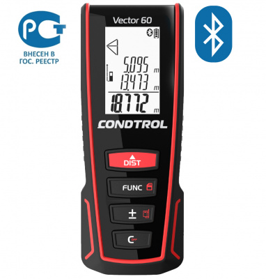 Дальномер лазерный CONDTROL Vector 60 (0,05-60м, ±1,5мм, аккум., фронт, тыл, Bluetooth)